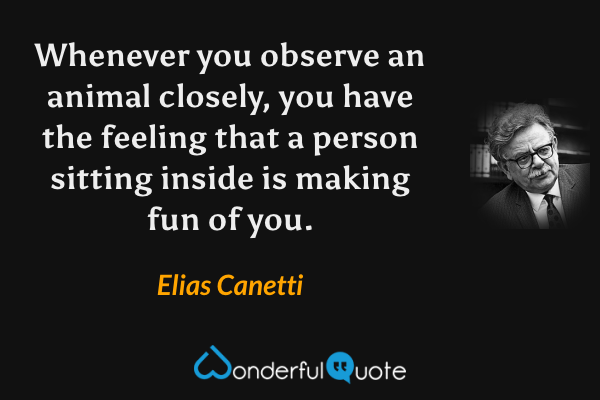Whenever you observe an animal closely, you have the feeling that a person sitting inside is making fun of you. - Elias Canetti quote.
