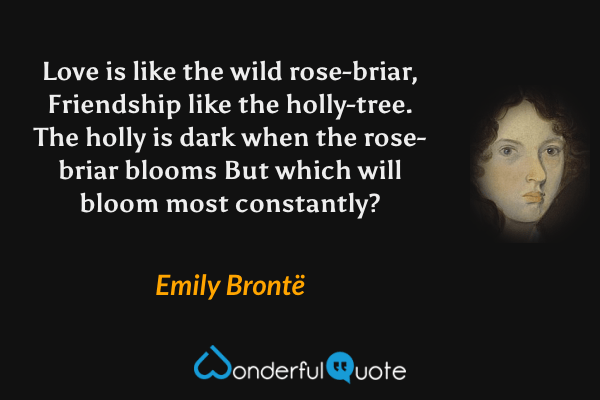 Love is like the wild rose-briar,
Friendship like the holly-tree.
The holly is dark when the rose-briar blooms
But which will bloom most constantly? - Emily Brontë quote.