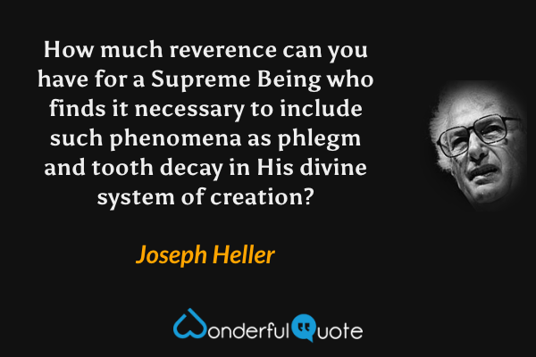 How much reverence can you have for a Supreme Being who finds it necessary to include such phenomena as phlegm and tooth decay in His divine system of creation? - Joseph Heller quote.
