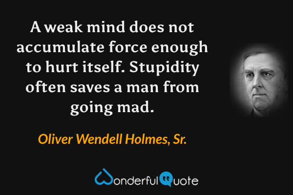A weak mind does not accumulate force enough to hurt itself. Stupidity often saves a man from going mad. - Oliver Wendell Holmes, Sr. quote.