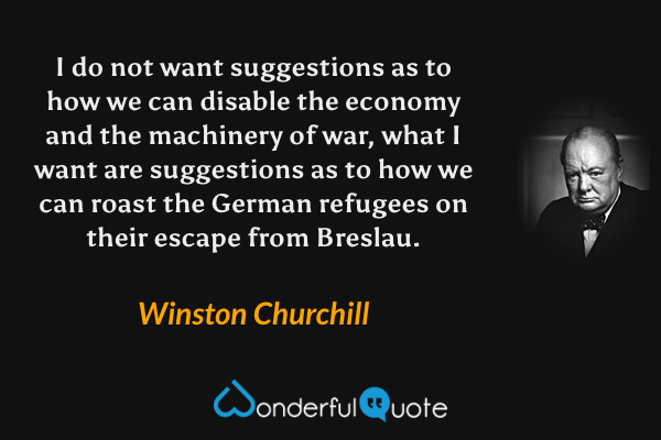 I do not want suggestions as to how we can disable the economy and the machinery of war, what I want are suggestions as to how we can roast the German refugees on their escape from Breslau. - Winston Churchill quote.