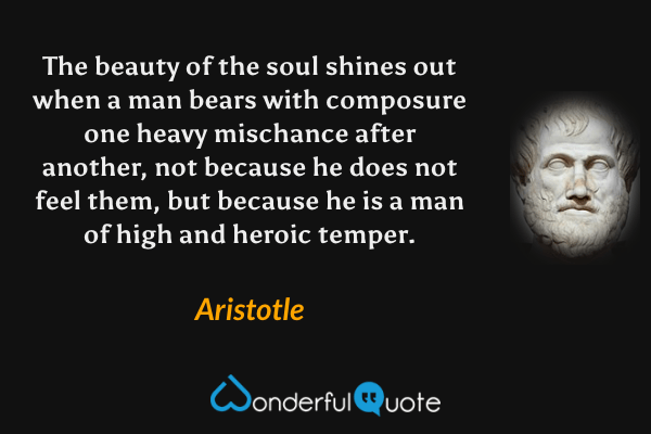 The beauty of the soul shines out when a man bears with composure one heavy mischance after another, not because he does not feel them, but because he is a man of high and heroic temper. - Aristotle quote.