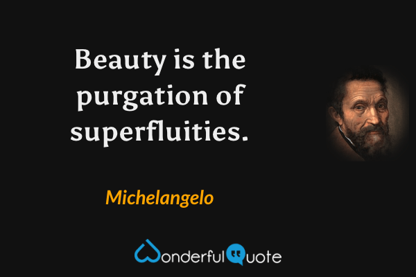 Beauty is the purgation of superfluities. - Michelangelo quote.