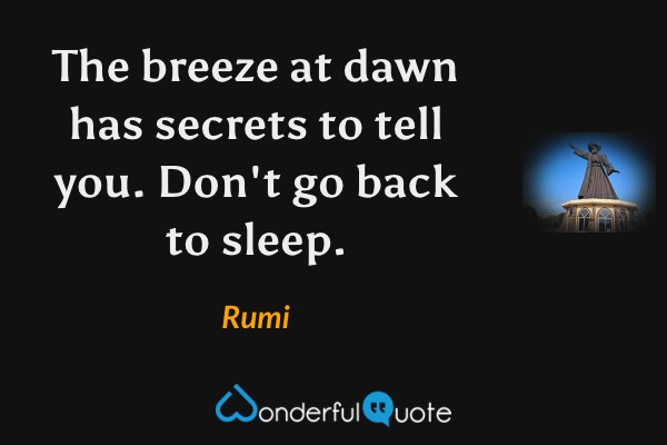 The breeze at dawn has secrets to tell you. Don't go back to sleep. - Rumi quote.