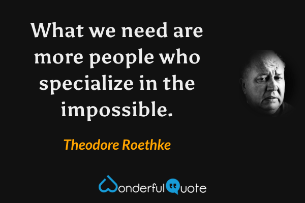 What we need are more people who specialize in the impossible. - Theodore Roethke quote.