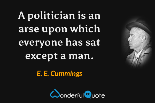 A politician is an arse upon
which everyone has sat except a man. - E. E. Cummings quote.
