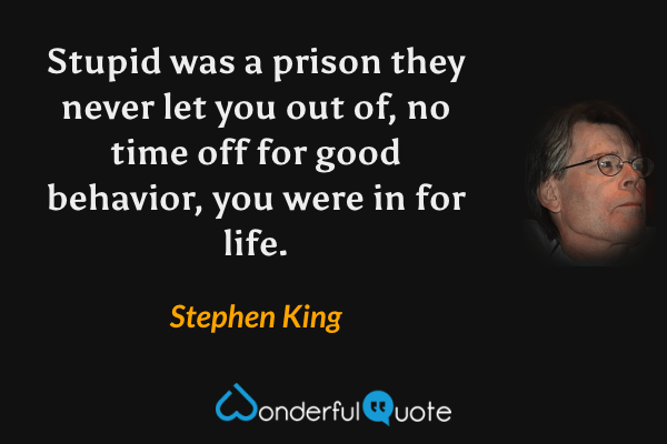 Stupid was a prison they never let you out of, no time off for good behavior, you were in for life. - Stephen King quote.