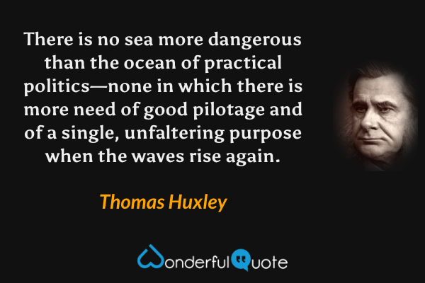 There is no sea more dangerous than the ocean of practical politics—none in which there is more need of good pilotage and of a single, unfaltering purpose when the waves rise again. - Thomas Huxley quote.
