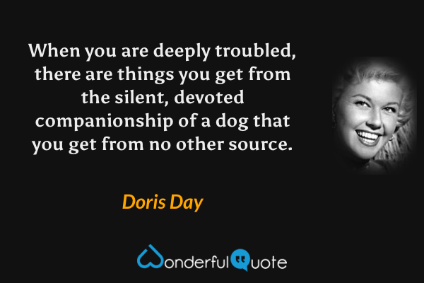 When you are deeply troubled, there are things you get from the silent, devoted companionship of a dog that you get from no other source. - Doris Day quote.