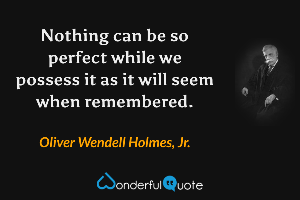 Nothing can be so perfect while we possess it as it will seem when remembered. - Oliver Wendell Holmes, Jr. quote.