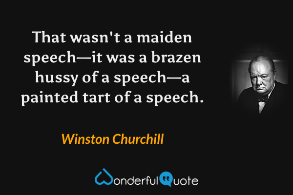 That wasn't a maiden speech—it was a brazen hussy of a speech—a painted tart of a speech. - Winston Churchill quote.