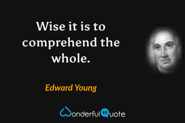 Wise it is to comprehend the whole. - Edward Young quote.