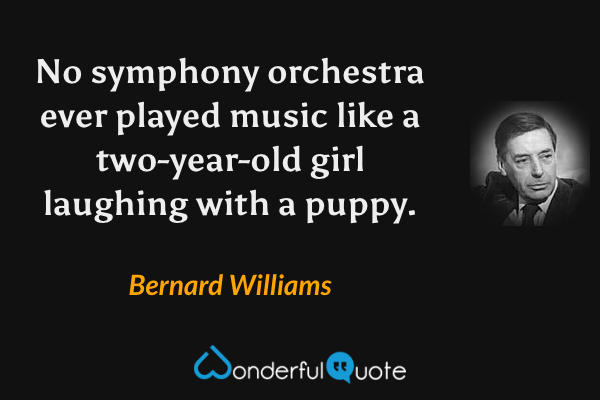 No symphony orchestra ever played music like a two-year-old girl laughing with a puppy. - Bernard Williams quote.