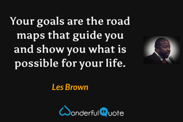 Your goals are the road maps that guide you and show you what is possible for your life. - Les Brown quote.
