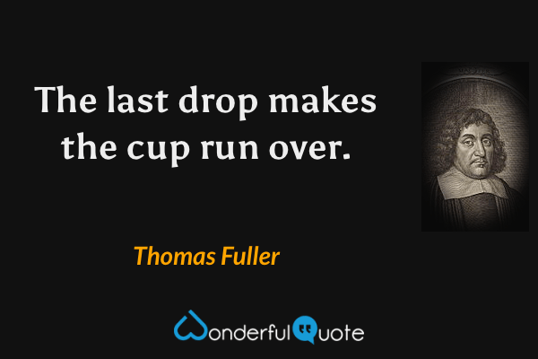 The last drop makes the cup run over. - Thomas Fuller quote.