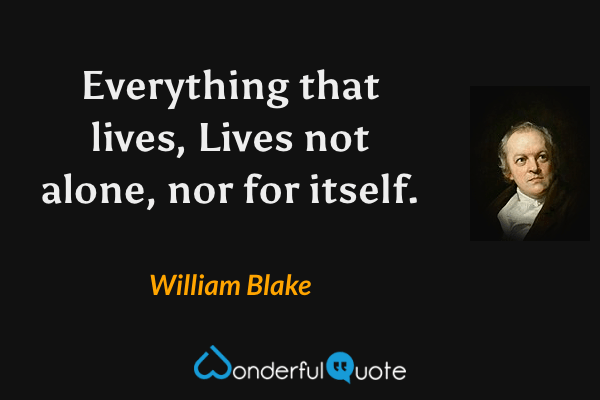 Everything that lives, Lives not alone, nor for itself. - William Blake quote.