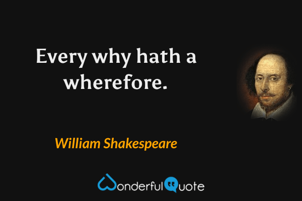 Every why hath a wherefore. - William Shakespeare quote.