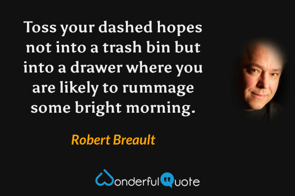 Toss your dashed hopes not into a trash bin but into a drawer where you are likely to rummage some bright morning. - Robert Breault quote.