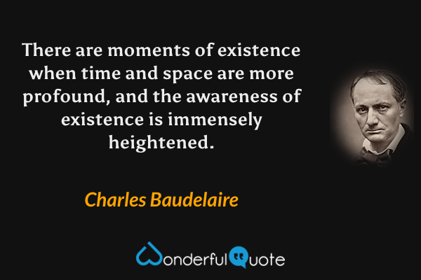 There are moments of existence when time and space are more profound, and the awareness of existence is immensely heightened. - Charles Baudelaire quote.