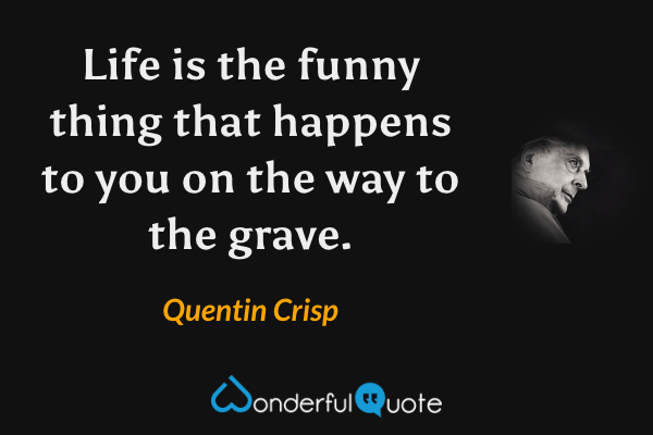 Life is the funny thing that happens to you on the way to the grave. - Quentin Crisp quote.