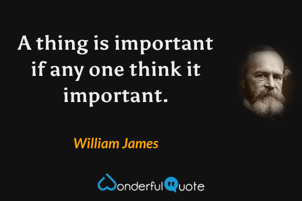 A thing is important if any one think it important. - William James quote.