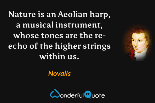 Nature is an Aeolian harp, a musical instrument, whose tones are the re-echo of the higher strings within us. - Novalis quote.