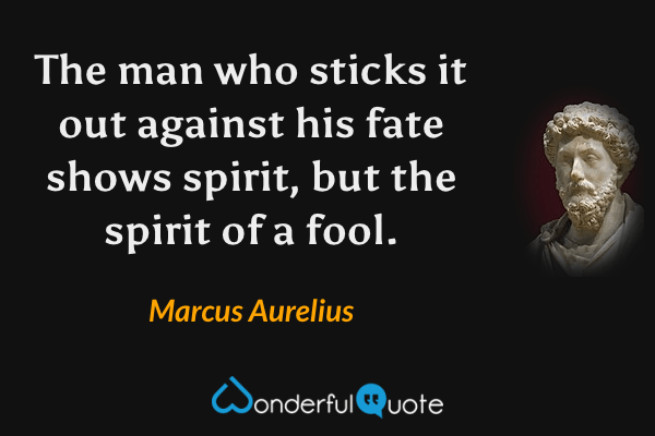 The man who sticks it out against his fate shows spirit, but the spirit of a fool. - Marcus Aurelius quote.