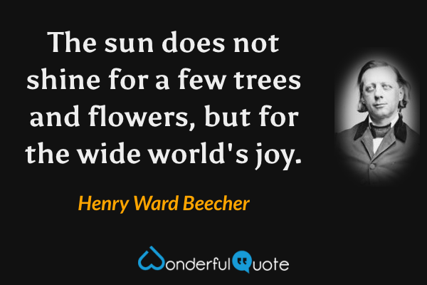 The sun does not shine for a few trees and flowers, but for the wide world's joy. - Henry Ward Beecher quote.