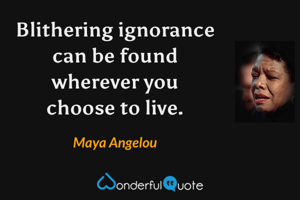 Blithering ignorance can be found wherever you choose to live. - Maya Angelou quote.