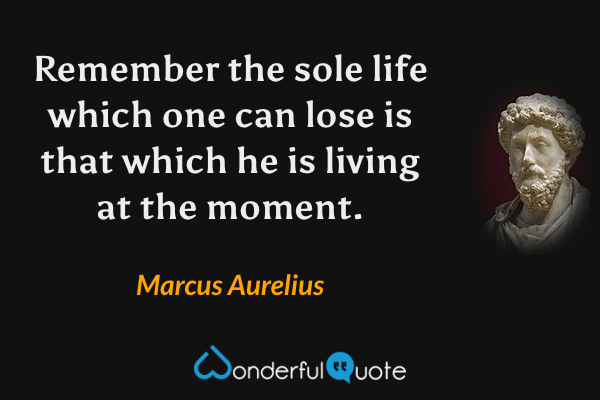 Remember the sole life which one can lose is that which he is living at the moment. - Marcus Aurelius quote.