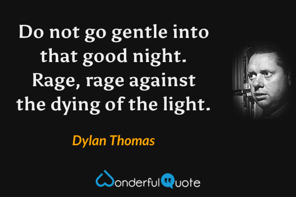 Do not go gentle into that good night. Rage, rage against the dying of the light. - Dylan Thomas quote.