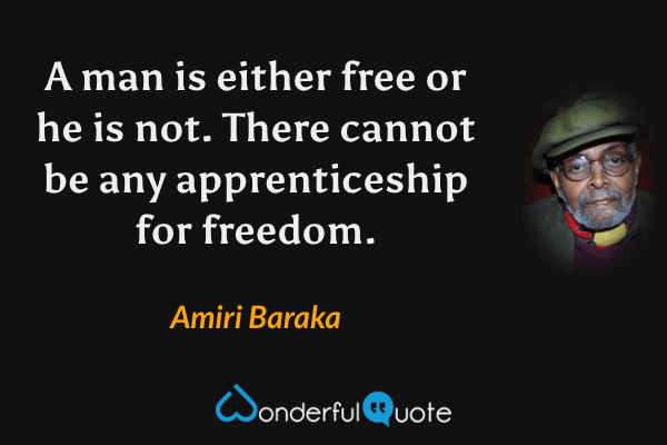 A man is either free or he is not. There cannot be any apprenticeship for freedom. - Amiri Baraka quote.