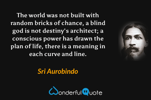 The world was not built with random bricks of chance, a blind god is not destiny's architect; a conscious power has drawn the plan of life, there is a meaning in each curve and line. - Sri Aurobindo quote.