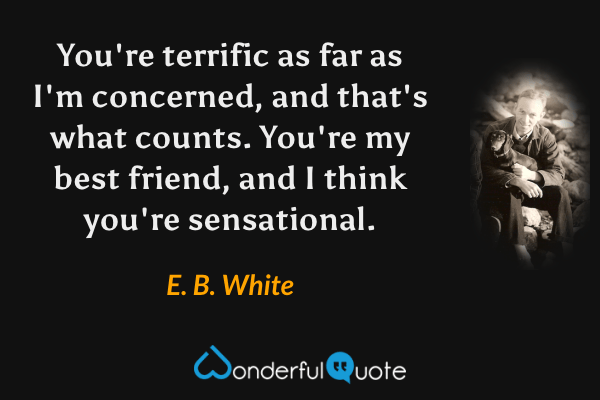 You're terrific as far as I'm concerned, and that's what counts. You're my best friend, and I think you're sensational. - E. B. White quote.