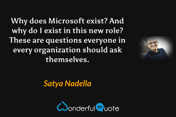 Why does Microsoft exist? And why do I exist in this new role? These are questions everyone in every organization should ask themselves. - Satya Nadella quote.