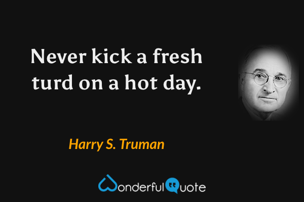 Never kick a fresh turd on a hot day. - Harry S. Truman quote.