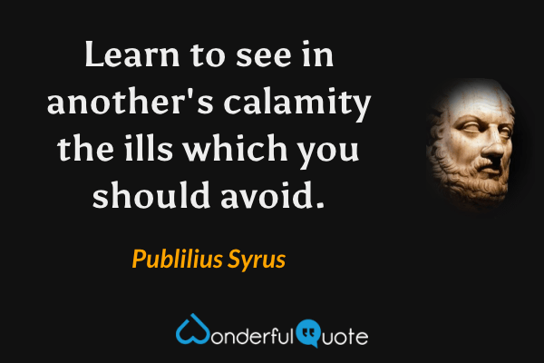 Learn to see in another's calamity the ills which you should avoid. - Publilius Syrus quote.