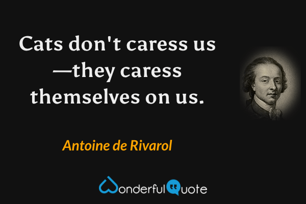 Cats don't caress us—they caress themselves on us. - Antoine de Rivarol quote.