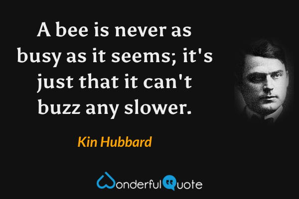 A bee is never as busy as it seems; it's just that it can't buzz any slower. - Kin Hubbard quote.