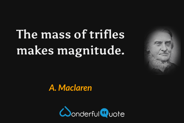 The mass of trifles makes magnitude. - A. Maclaren quote.
