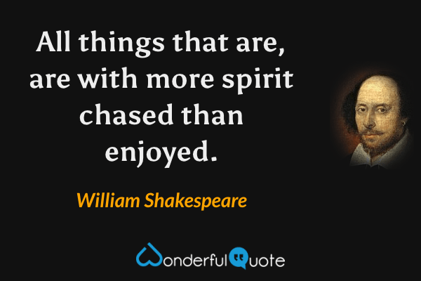 All things that are, are with more spirit chased than enjoyed. - William Shakespeare quote.