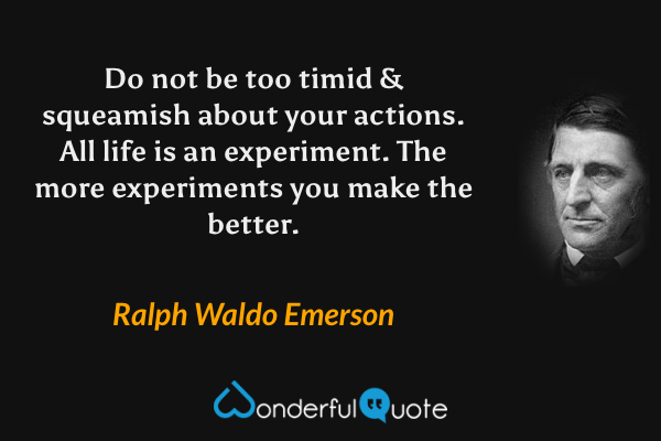 Do not be too timid & squeamish about your actions.  All life is an experiment.  The more experiments you make the better. - Ralph Waldo Emerson quote.