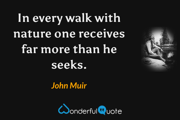 In every walk with nature one receives far more than he seeks. - John Muir quote.