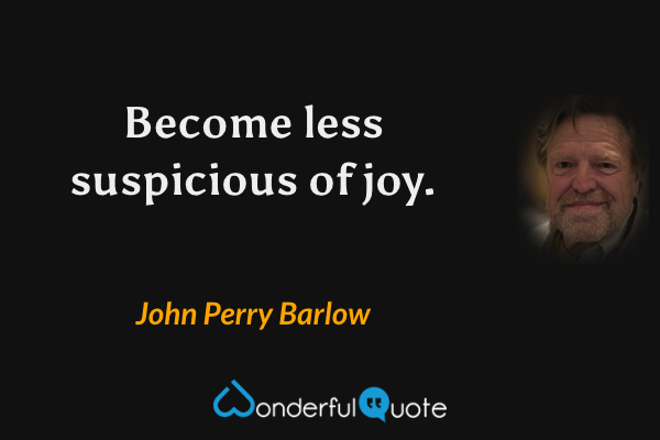 Become less suspicious of joy. - John Perry Barlow quote.