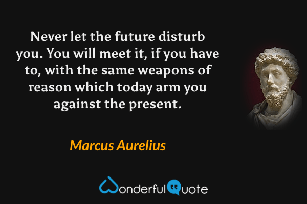 Never let the future disturb you. You will meet it, if you have to, with the same weapons of reason which today arm you against the present. - Marcus Aurelius quote.