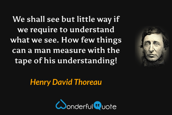 We shall see but little way if we require to understand what we see.  How few things can a man measure with the tape of his understanding! - Henry David Thoreau quote.