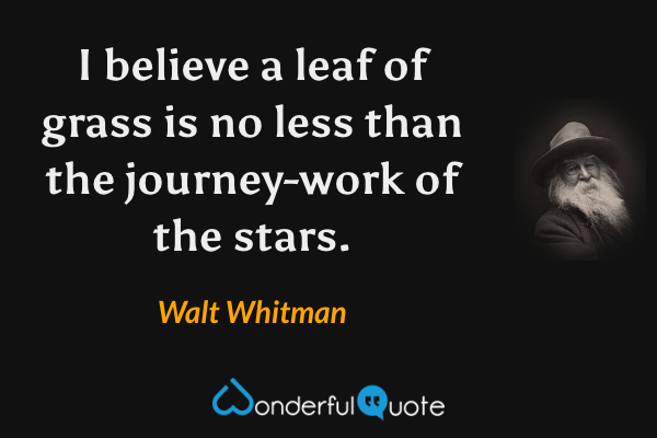 I believe a leaf of grass is no less than the journey-work of the stars. - Walt Whitman quote.