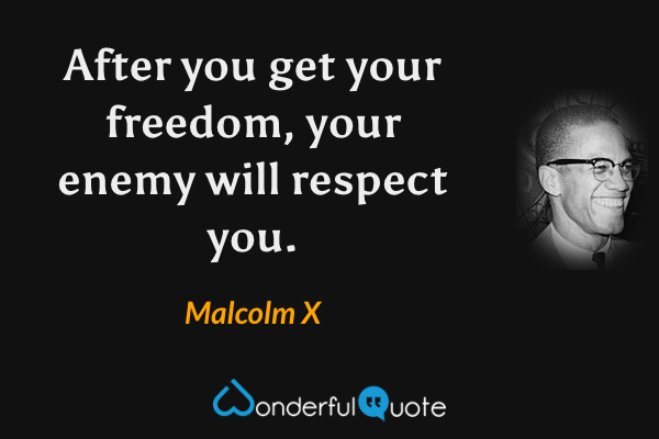 After you get your freedom, your enemy will respect you. - Malcolm X quote.