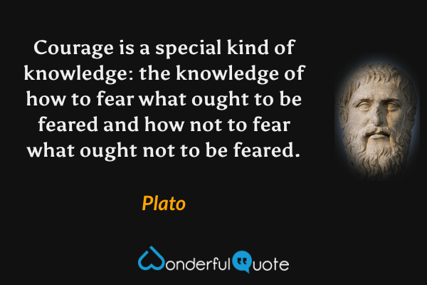 Courage is a special kind of knowledge: the knowledge of how to fear what ought to be feared and how not to fear what ought not to be feared. - Plato quote.