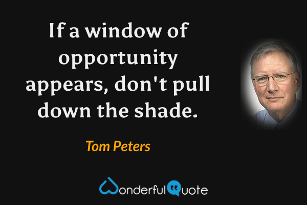 If a window of opportunity appears, don't pull down the shade. - Tom Peters quote.